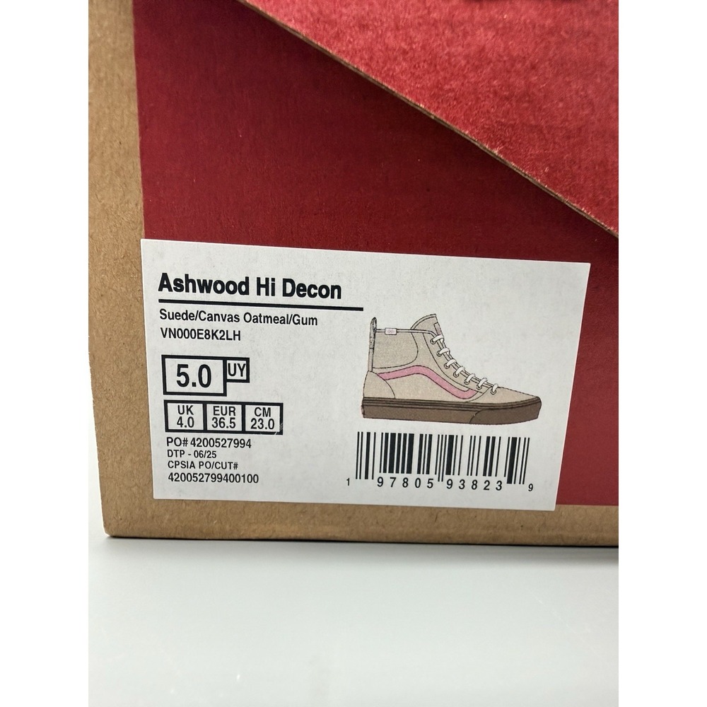Vans Ashwood Hi Decon Suede/Canvas Oatmeal/Gum Youth 5 Skate School Sneakers - Picture 9 of 9